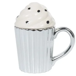 Gifi Mug cupcake gris argenté avec couvercle blanc| Vaisselle Et Accessoires De Table