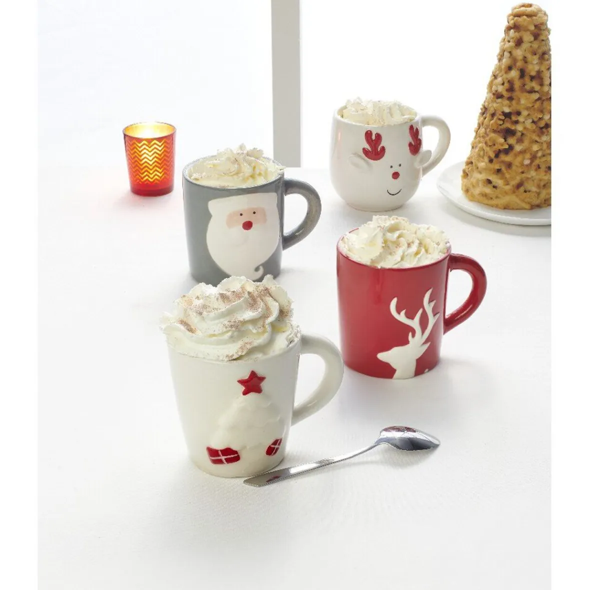 Gifi Mug de Noël blanc motif relief tête de renne cornes rouge 37 cl| Vaisselle Et Accessoires De Table