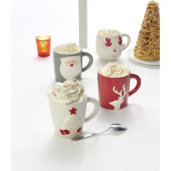 Gifi Mug de Noël gris motif relief père Noël blanc 37 cl| Vaisselle Et Accessoires De Table