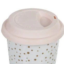 Gifi Mug de transport blanc pois doré avec couvercle| Vaisselle Et Accessoires De Table