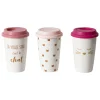 Gifi Mug de transport en céramique rose motif tête de chats doré 400 ml| Vaisselle Et Accessoires De Table