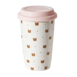 Gifi Mug de transport en céramique rose motif tête de chats doré 400 ml| Vaisselle Et Accessoires De Table