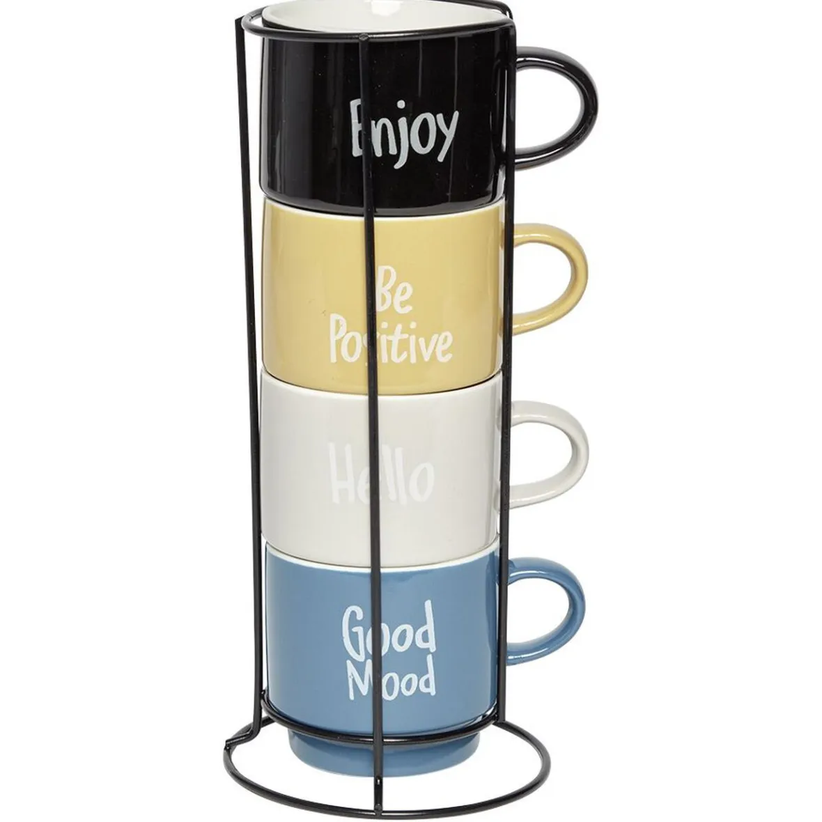 Gifi Mug en faïence avec support en métal x4| Vaisselle Et Accessoires De Table