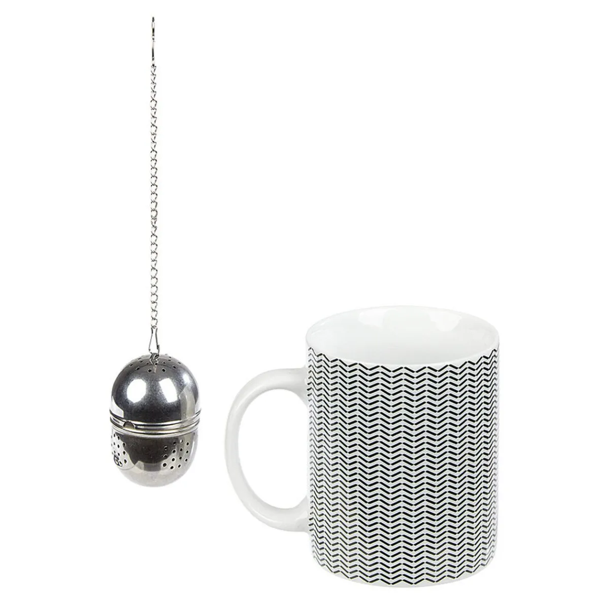 Gifi Mug porcelaine avec boule à thé inox noir blanc 35 cl| Vaisselle Et Accessoires De Table