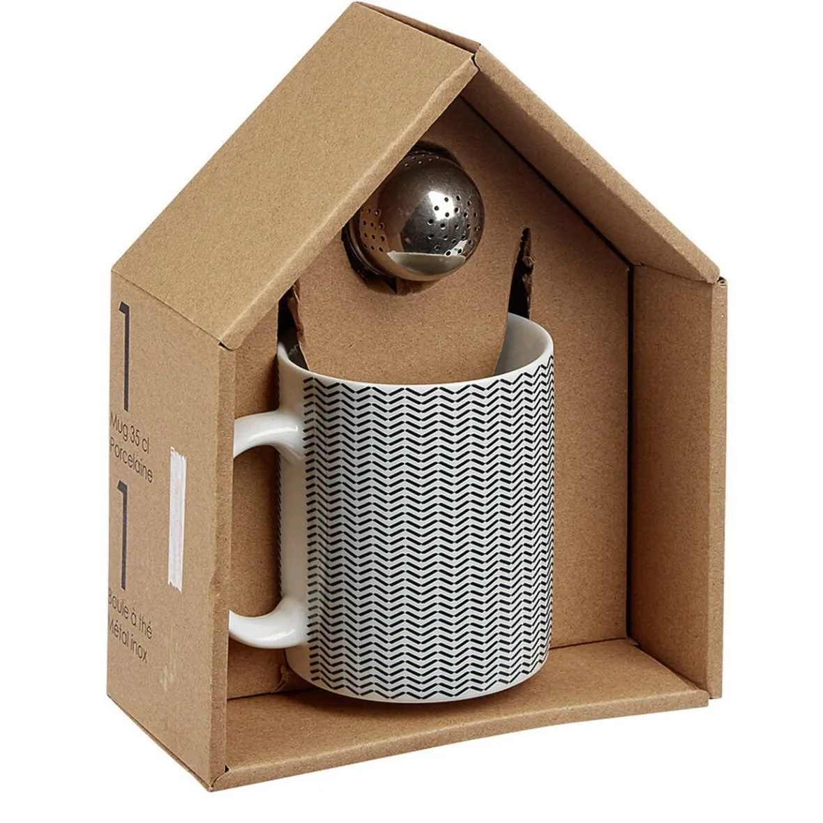 Gifi Mug porcelaine avec boule à thé inox noir blanc 35 cl| Vaisselle Et Accessoires De Table