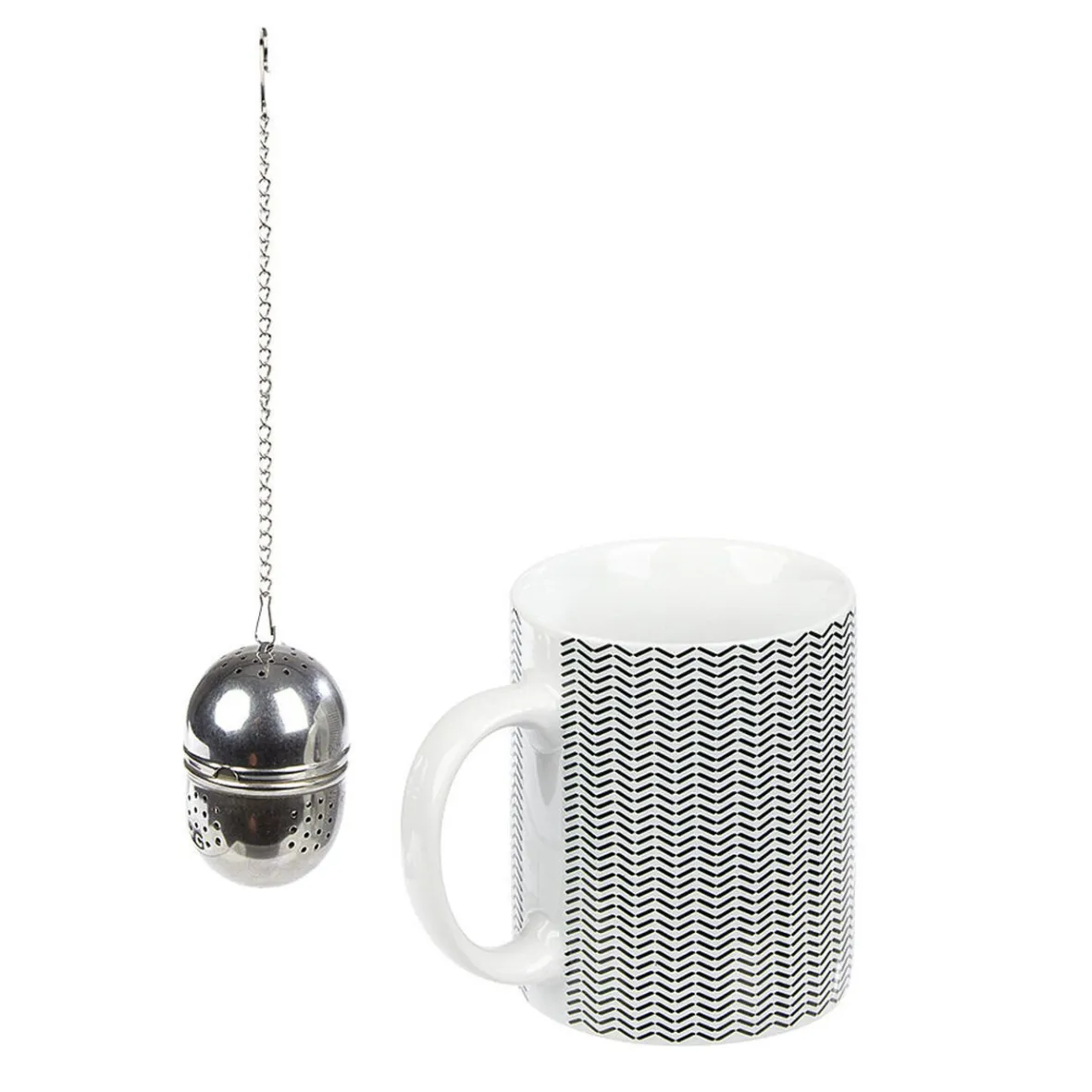 Gifi Mug porcelaine avec boule à thé inox noir blanc 35 cl| Vaisselle Et Accessoires De Table