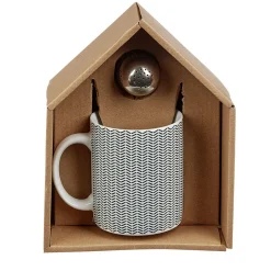 Gifi Mug porcelaine avec boule à thé inox noir blanc 35 cl| Vaisselle Et Accessoires De Table
