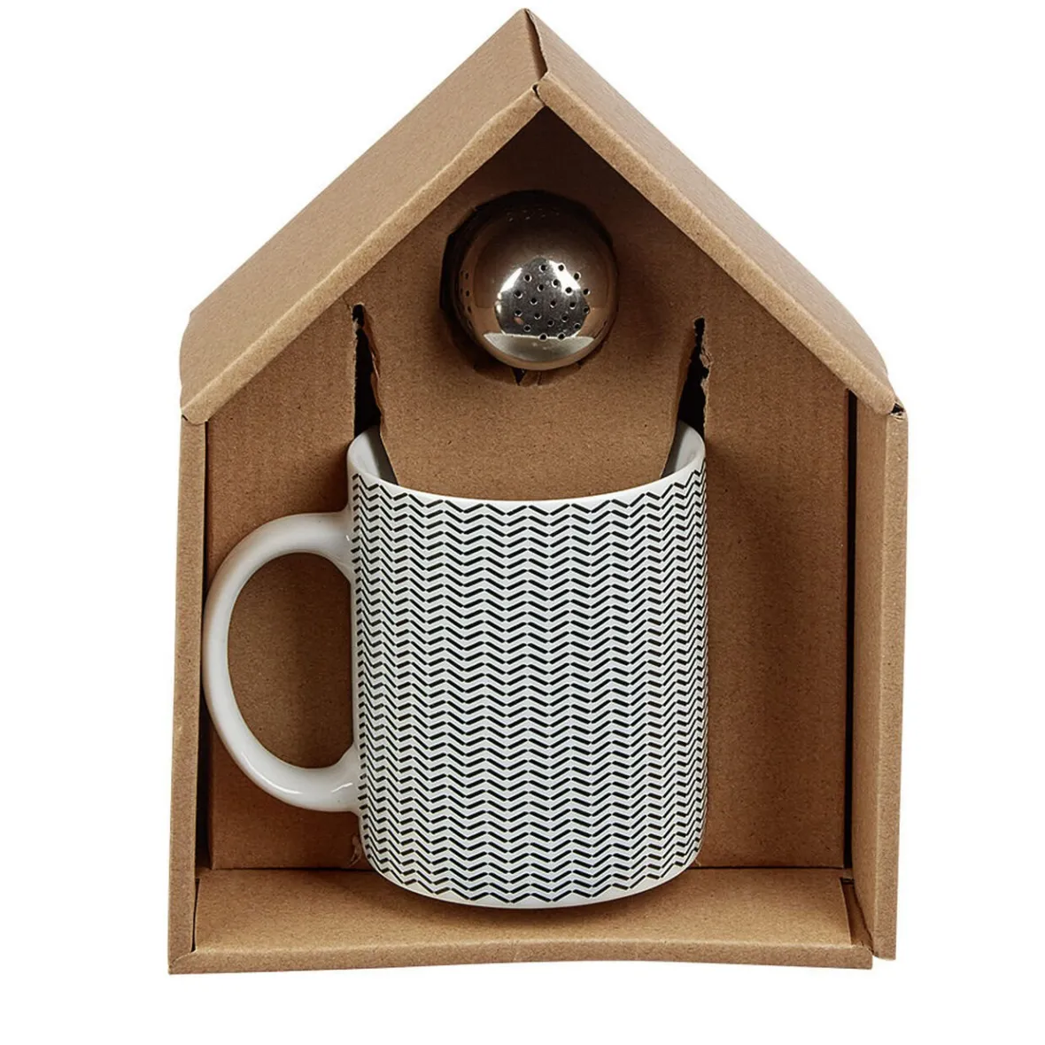 Gifi Mug porcelaine avec boule à thé inox noir blanc 35 cl| Vaisselle Et Accessoires De Table