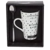 Gifi Mug porcelaine avec cuillère inox motif pois noir blanc 45 cl| Vaisselle Et Accessoires De Table