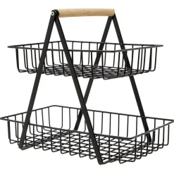Rangement De Cuisine<Gifi Panier à fruits 2 niveaux noir et naturel