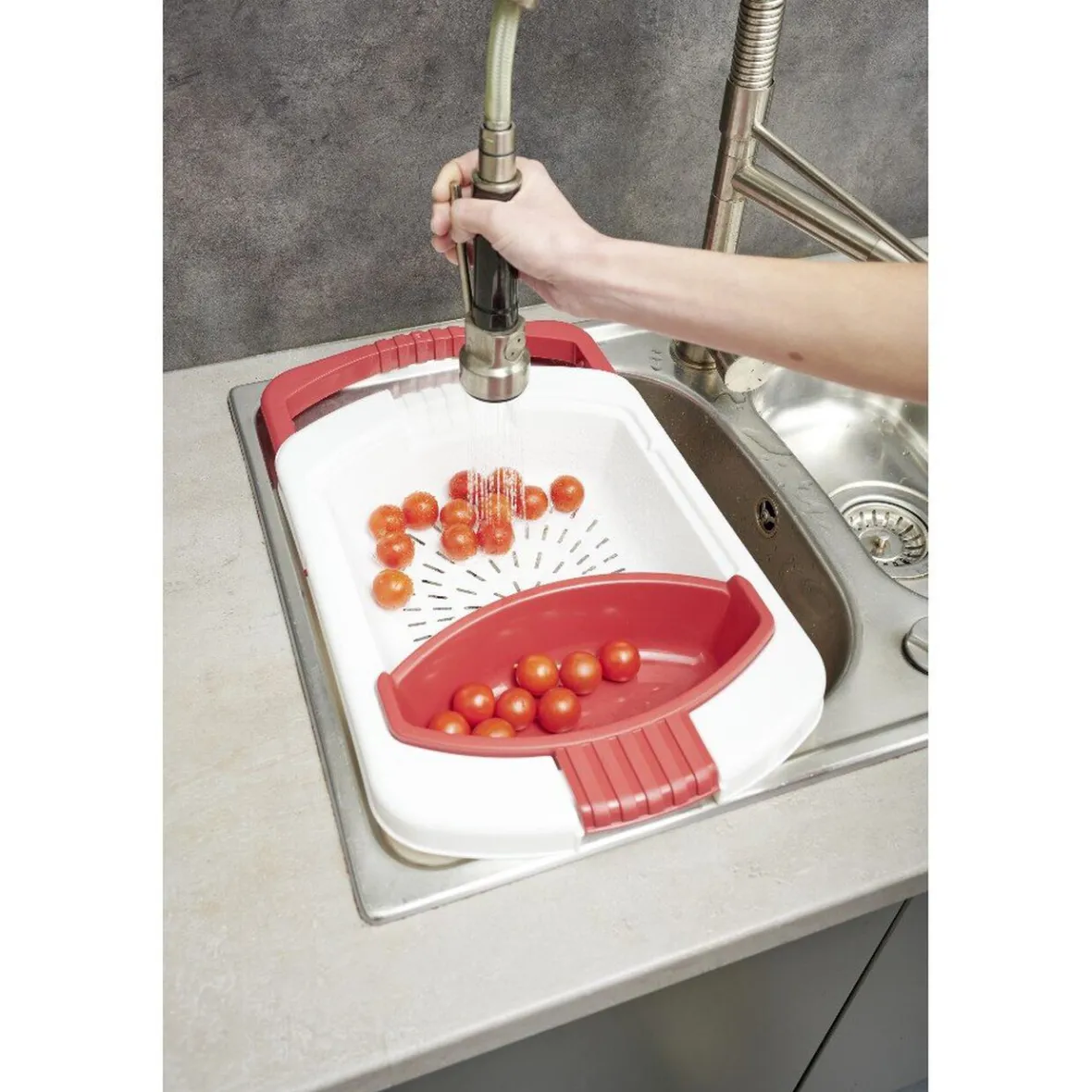 Préparation Culinaire<Gifi Passoire 2 en 1 planche à découper amovible rouge et blanche