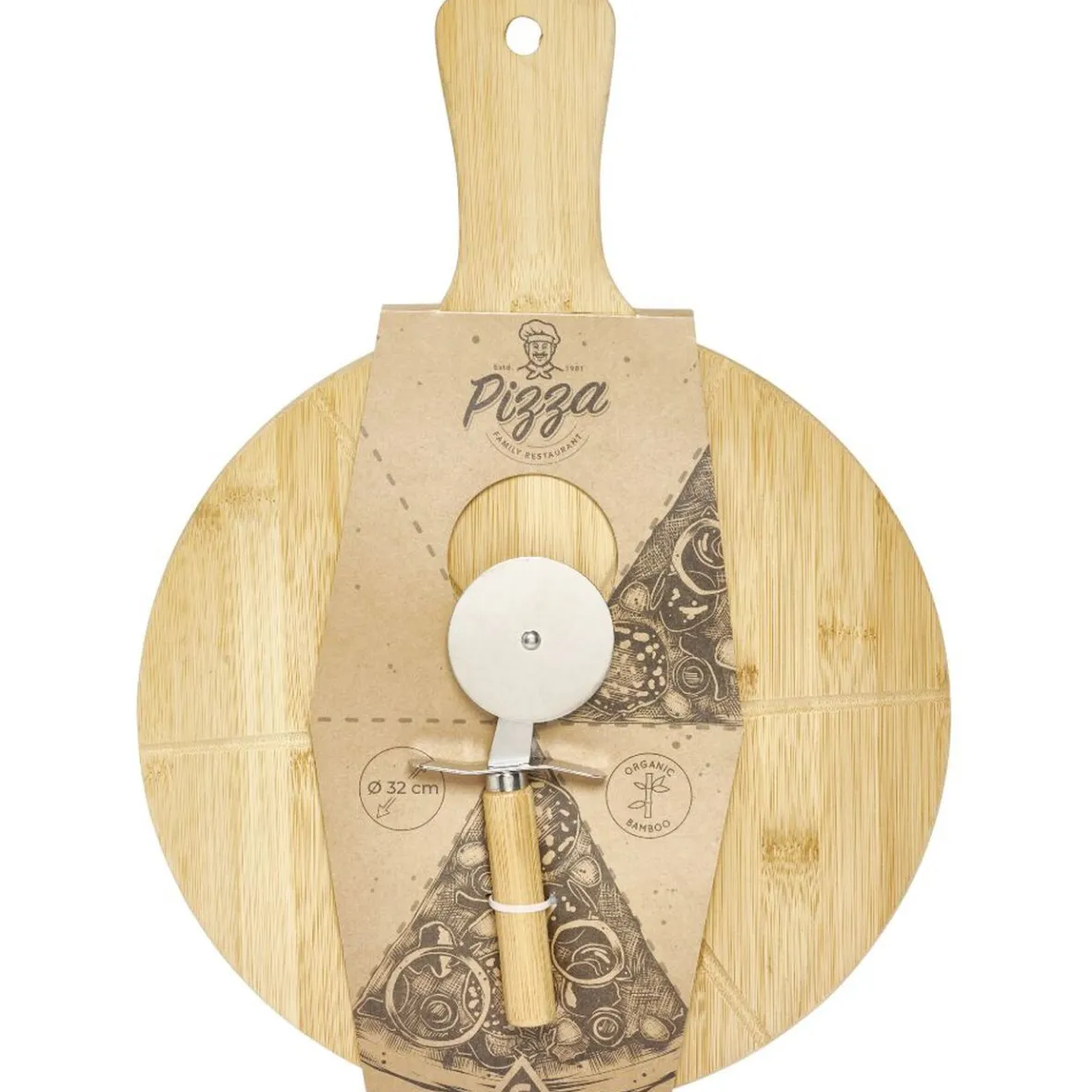 Préparation Culinaire<Gifi Planche à découper 6 parts en bambou Ø32cm avec roulette à pizza