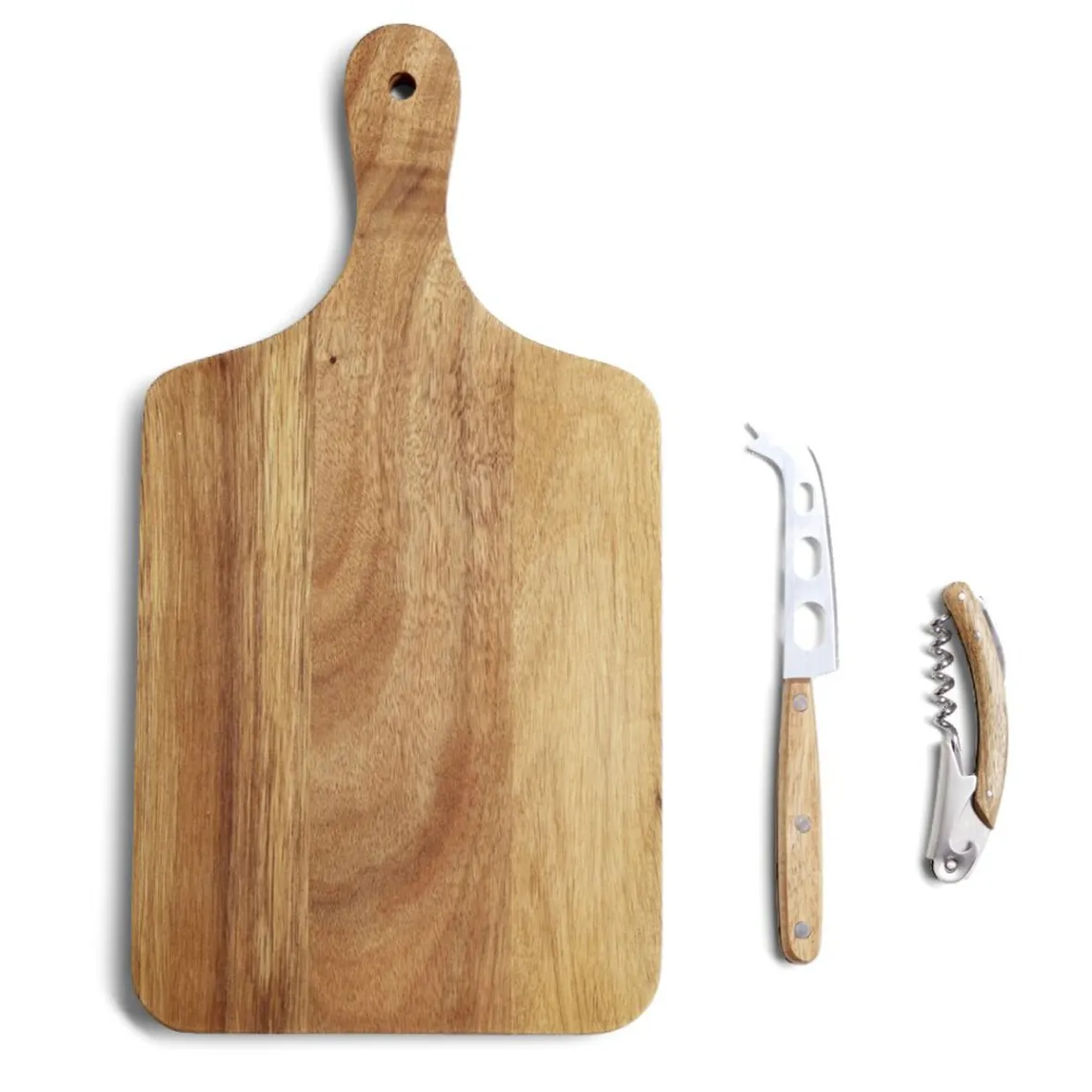 Gifi Planche de présentation avec couteau et tire-bouchon acacia 37x19cm| Vaisselle Et Accessoires De Table