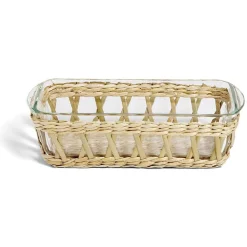 Cuisson<Gifi Plat à four en verre transparent et déco raphia beige 28x11,5xH8,5cm