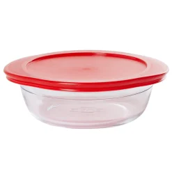 Cuisson<Gifi Plat à four rond en verre couvercle plastique