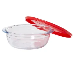 Cuisson<Gifi Plat à four rond en verre couvercle plastique