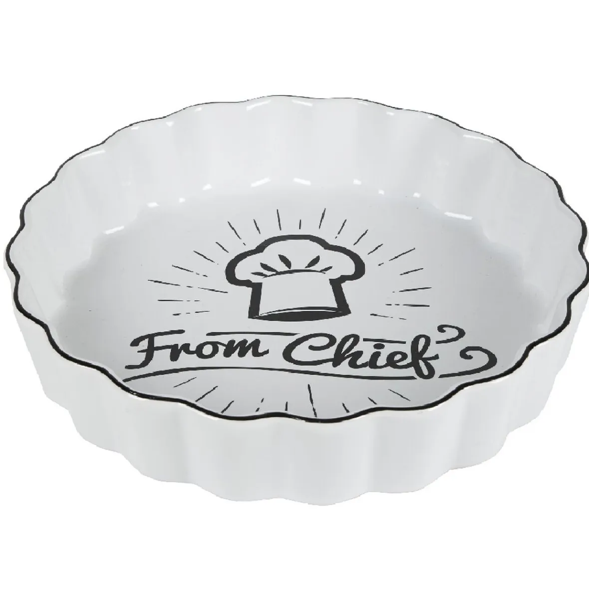 Cuisson<Gifi Plat à tarte blanc motif toque noire "From Chief"