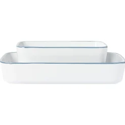 Cuisson<Gifi Plat cuisson rectangulaire blanc bordure bleue 1L et 2L x2