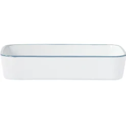 Cuisson<Gifi Plat cuisson rectangulaire blanc bordure bleue 1L et 2L x2