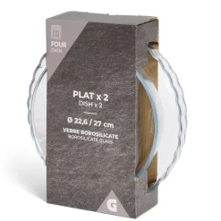 Cuisson<Gifi Plat en verre borosilicate x2 - Ø22,6cm et Ø27cm