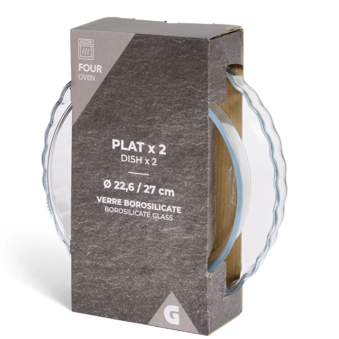Cuisson<Gifi Plat en verre borosilicate x2 - Ø22,6cm et Ø27cm