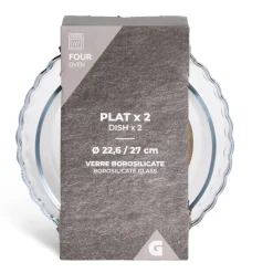 Cuisson<Gifi Plat en verre borosilicate x2 - Ø22,6cm et Ø27cm