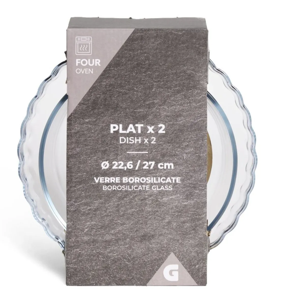 Cuisson<Gifi Plat en verre borosilicate x2 - Ø22,6cm et Ø27cm
