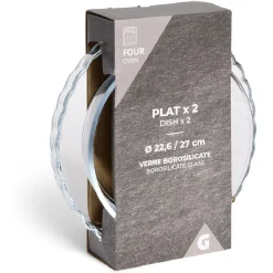 Cuisson<Gifi Plat en verre borosilicate x2 - Ø22,6cm et Ø27cm