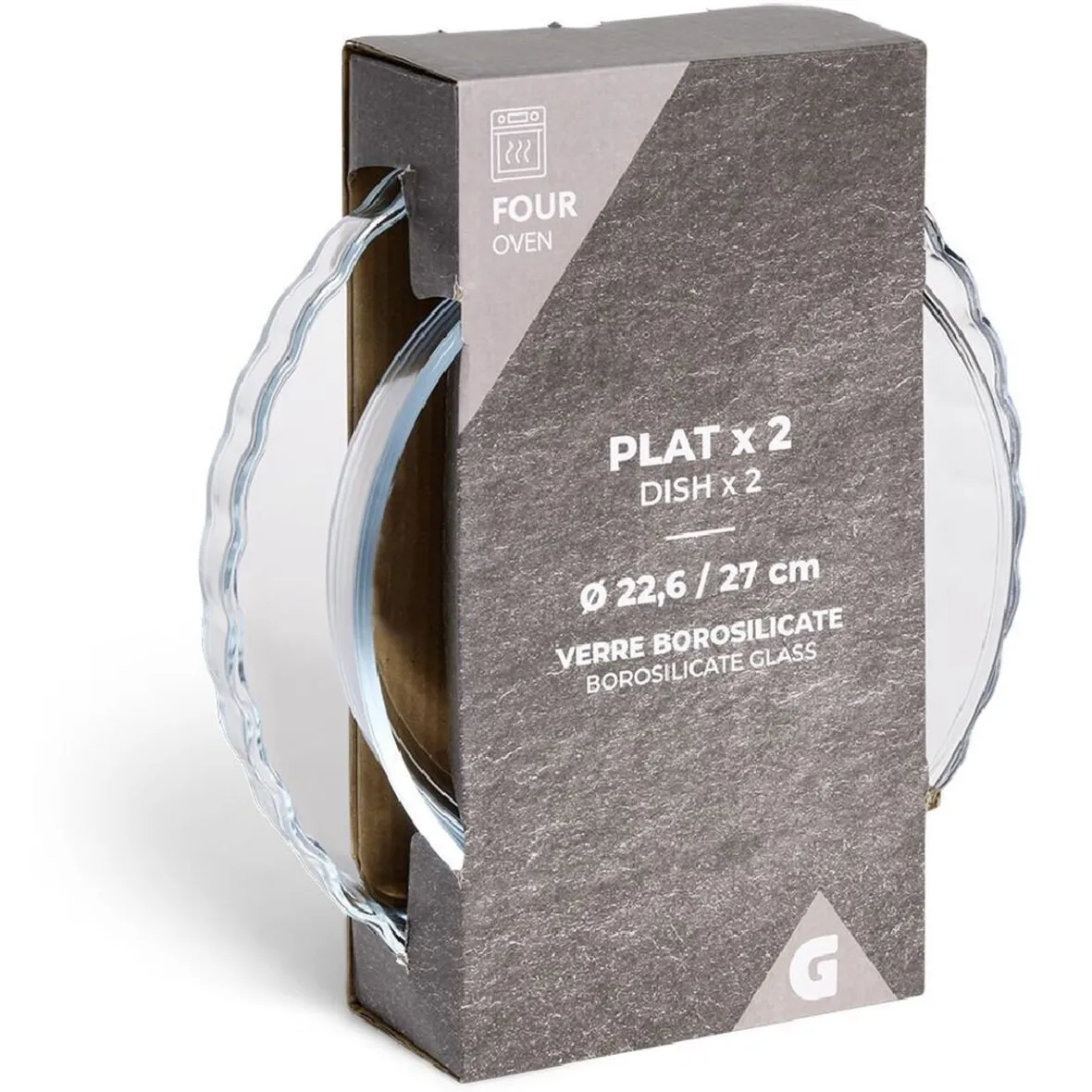 Cuisson<Gifi Plat en verre borosilicate x2 - Ø22,6cm et Ø27cm