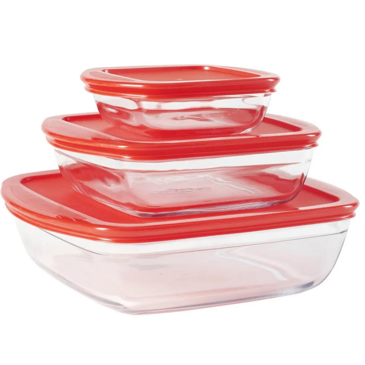 Cuisson<Gifi Plat en verre transparent Ôcuisine avec couvercle rouge x3