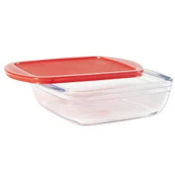 Cuisson<Gifi Plat en verre transparent Ôcuisine avec couvercle rouge x3