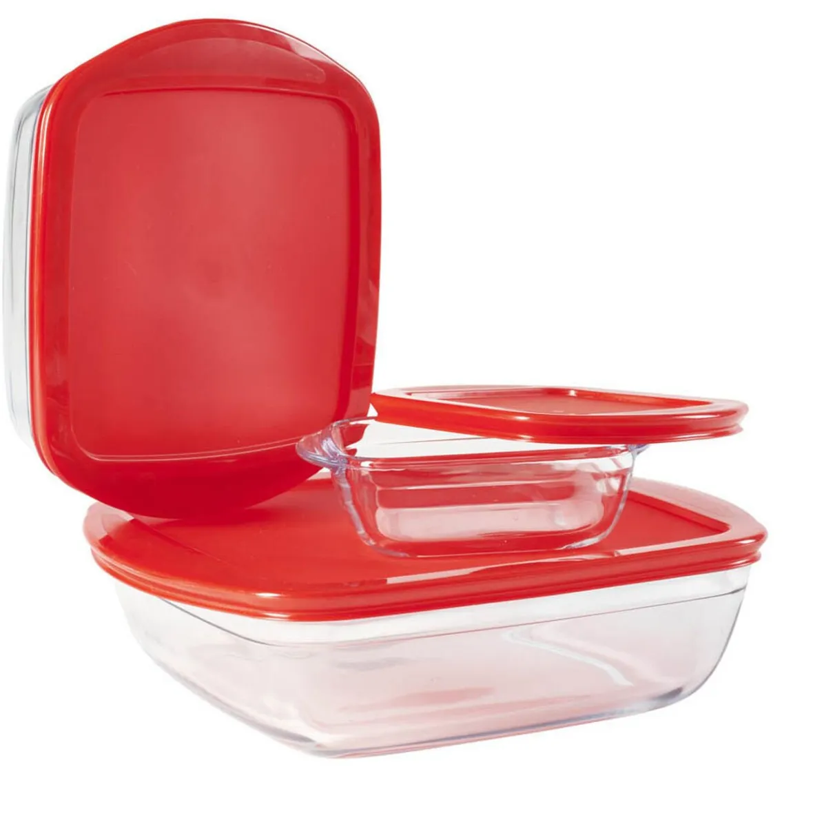 Cuisson<Gifi Plat en verre transparent Ôcuisine avec couvercle rouge x3