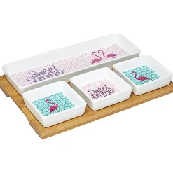 Gifi Plateau + 4 coupelles motif flamant rose| Vaisselle Et Accessoires De Table