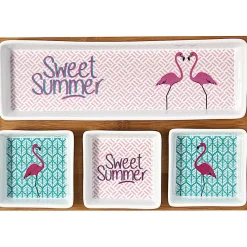 Gifi Plateau + 4 coupelles motif flamant rose| Vaisselle Et Accessoires De Table