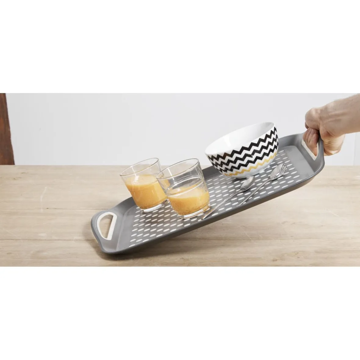 Gifi Plateau antidérapant avec poignées gris et blanc| Vaisselle Et Accessoires De Table