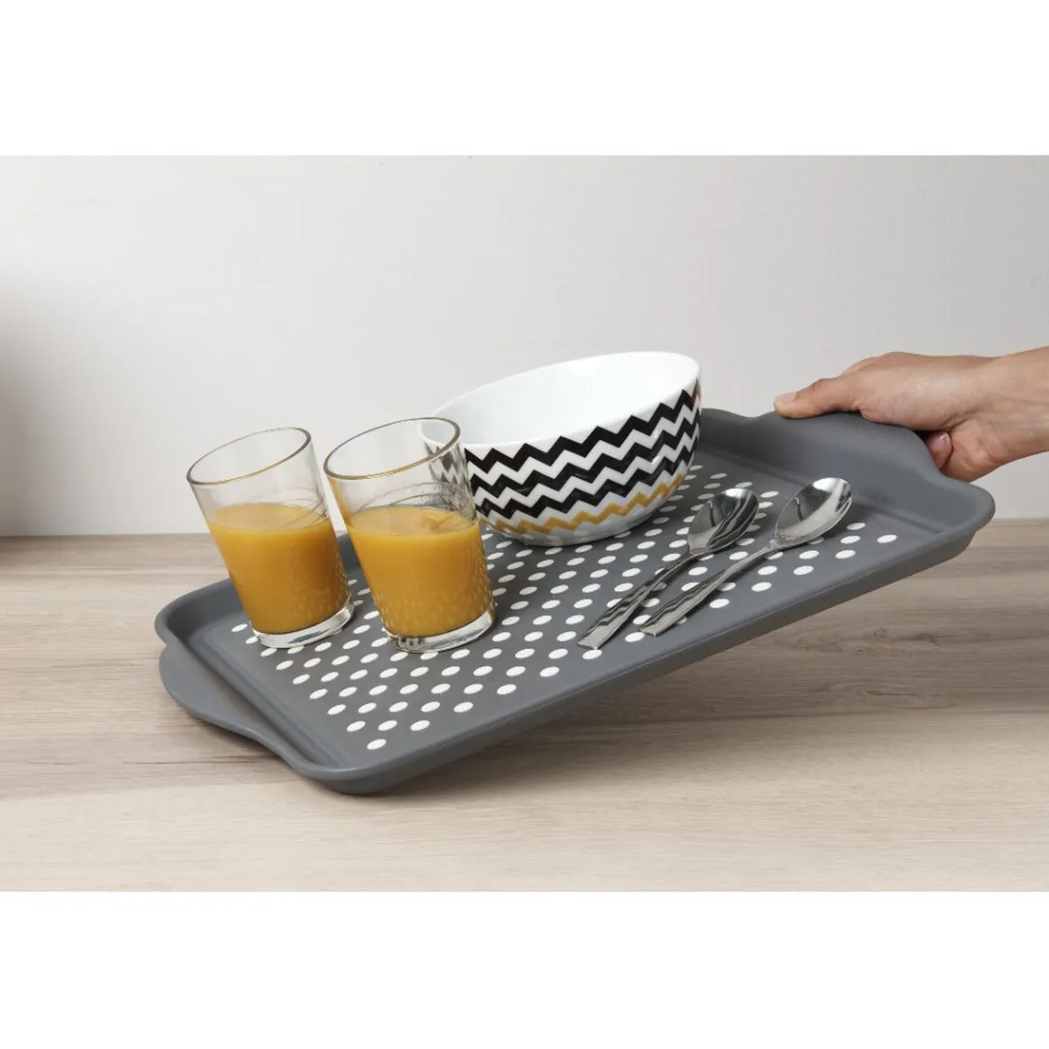 Vaisselle Et Accessoires De Table<Gifi Plateau antidérapant gris et blanc