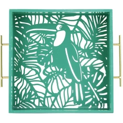 Gifi Plateau avec motif tropicaux découpe et fond en verre| Vaisselle Et Accessoires De Table