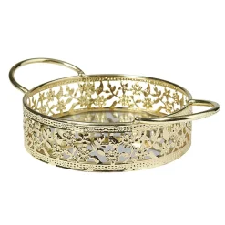 Gifi Plateau déco dorée fond en verre avec poignées| Vaisselle Et Accessoires De Table