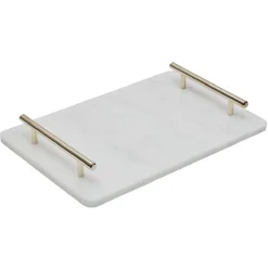 Vaisselle Et Accessoires De Table<Gifi Plateau de service en marbre blanc avec anses doré
