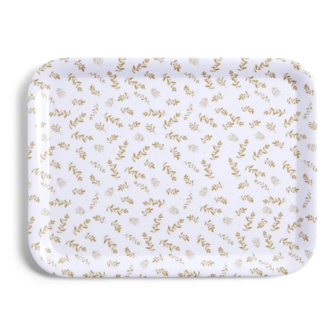 Vaisselle Et Accessoires De Table<Gifi Plateau de service rectangulaire mélaminé blanc motif feuillage doré 21x28cm