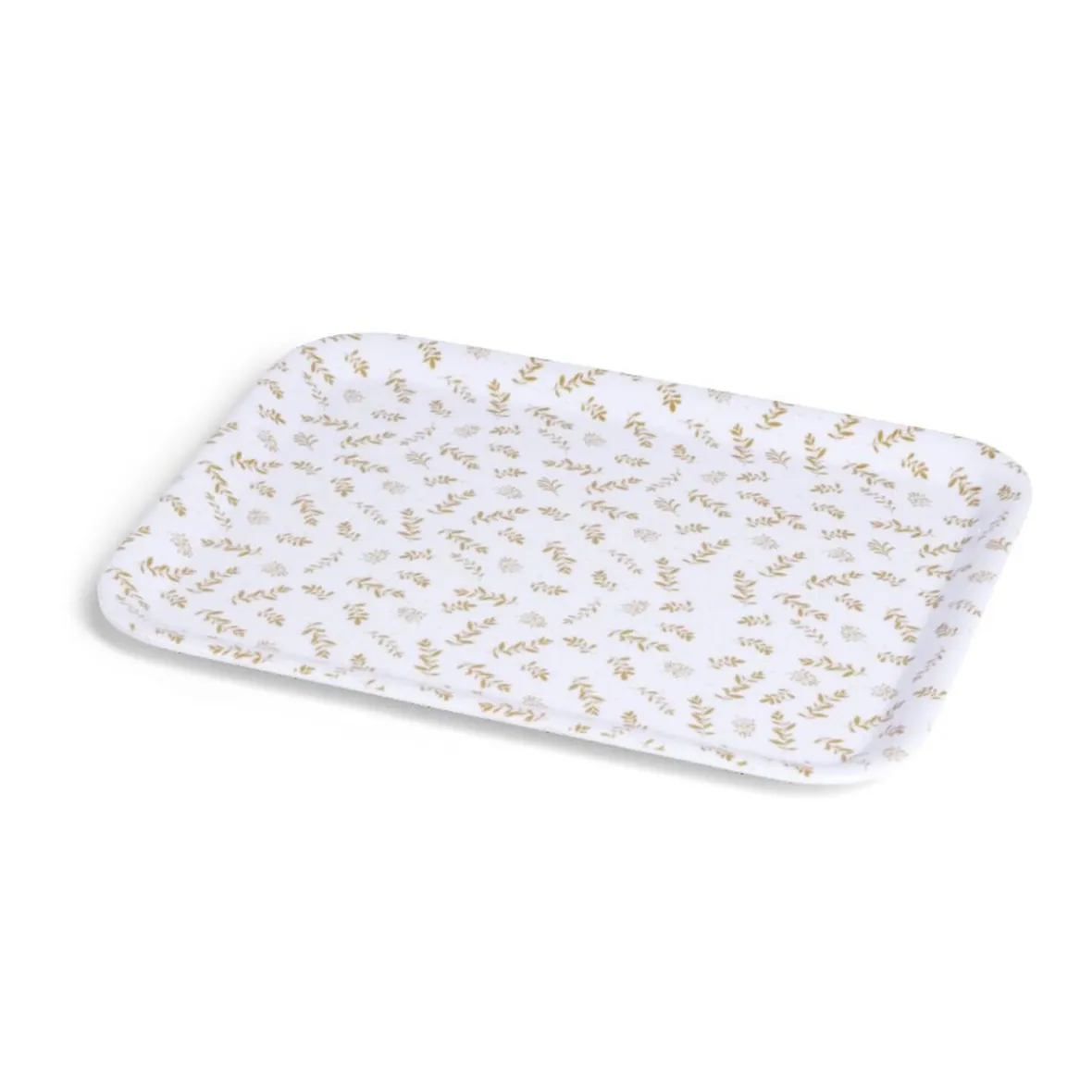 Vaisselle Et Accessoires De Table<Gifi Plateau de service rectangulaire mélaminé blanc motif feuillage doré 21x28cm