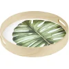 Gifi Plateau de service rond en bois motif feuille| Vaisselle Et Accessoires De Table