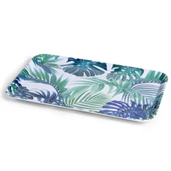 Vaisselle Et Accessoires De Table<Gifi Plateau rectangulaire mélaminé feuillage exotique blanc et bleu 19x30cm
