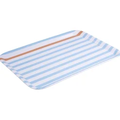 Gifi Plateau rectangulaire rayé bleu blanc liseré orange plastique 45x31cm| Vaisselle Et Accessoires De Table