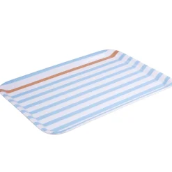 Gifi Plateau rectangulaire rayé bleu blanc liseré orange plastique 45x31cm| Vaisselle Et Accessoires De Table