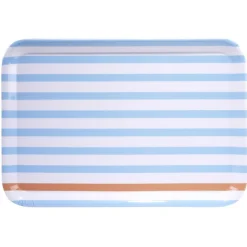 Gifi Plateau rectangulaire rayé bleu blanc liseré orange plastique 45x31cm| Vaisselle Et Accessoires De Table