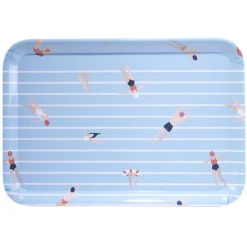 Gifi Plateau rectangulaire rayé bleu blanc motif nageur - plastique 45x31cm| Vaisselle Et Accessoires De Table
