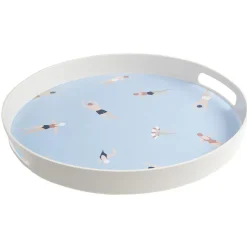 Gifi Plateau rond bleu et blanc motif nageur - plastique Ø34,5xH4cm| Vaisselle Et Accessoires De Table