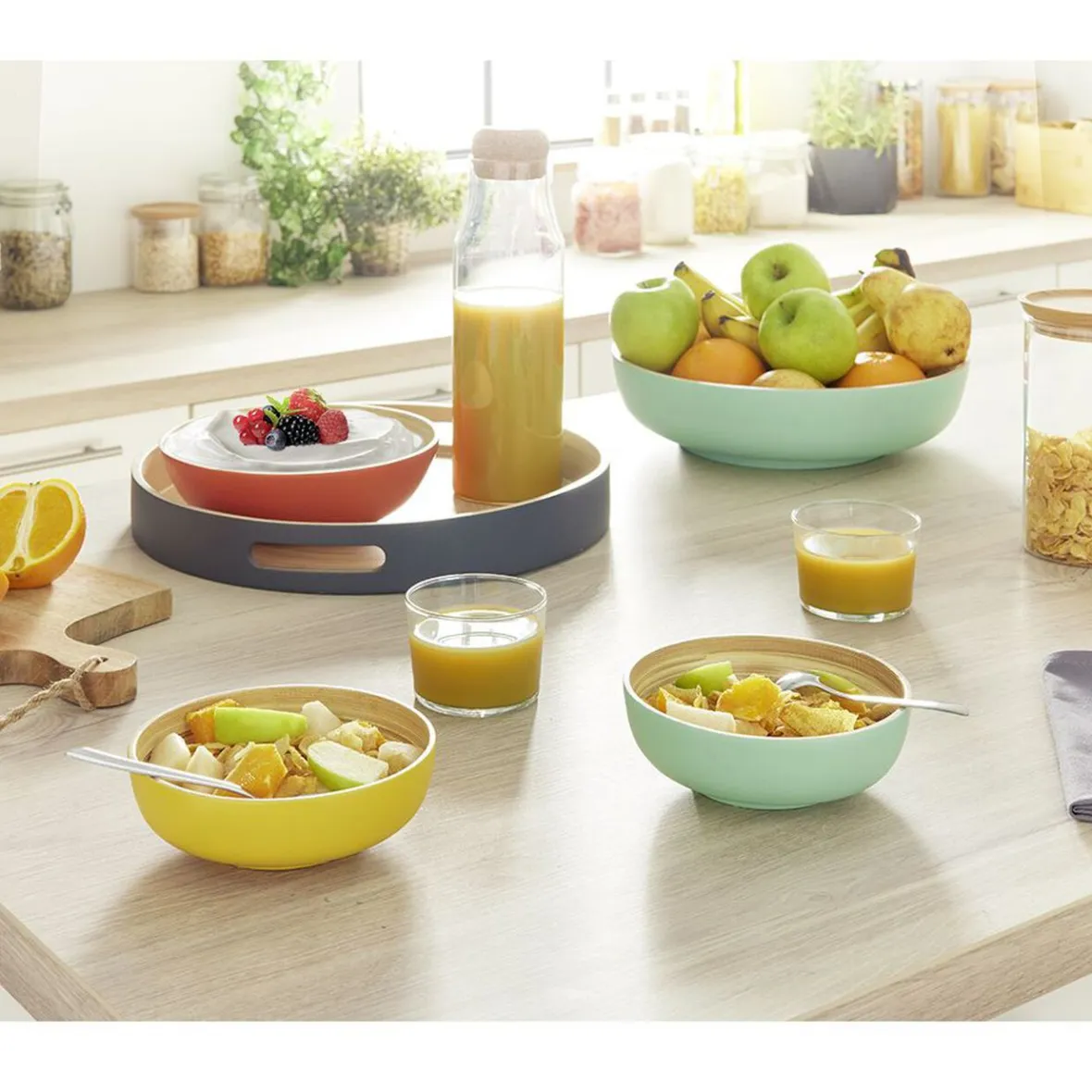 Gifi Plateau rond en bambou coloré| Vaisselle Et Accessoires De Table