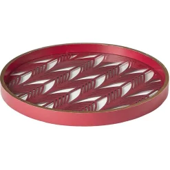 Gifi Plateau rond inspiration orientale en métal et bois rouge ou gris| Vaisselle Et Accessoires De Table